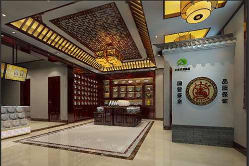 鄂城古朴典雅的中式茶叶店大堂设计效果图