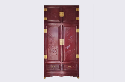 鄂城高端中式家居装修深红色纯实木衣柜