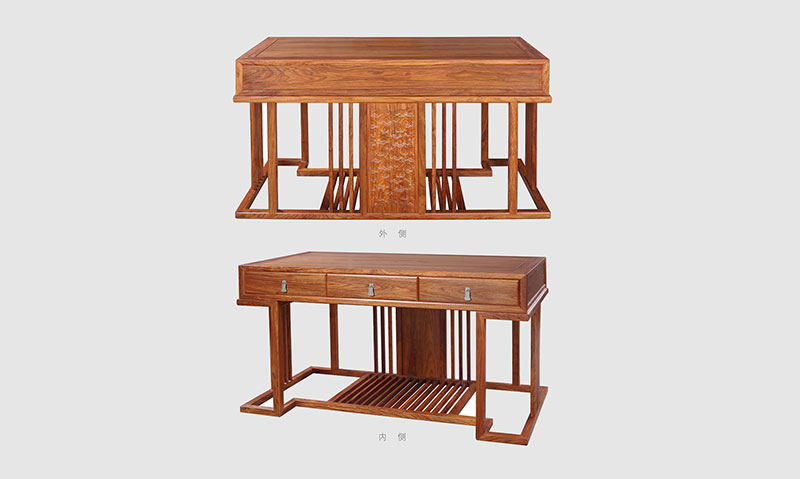 鄂城 别墅中式家居书房装修实木书桌效果图