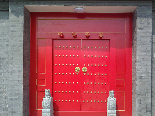 鄂城中国传统四合院系列朱红色中式木制大门木作